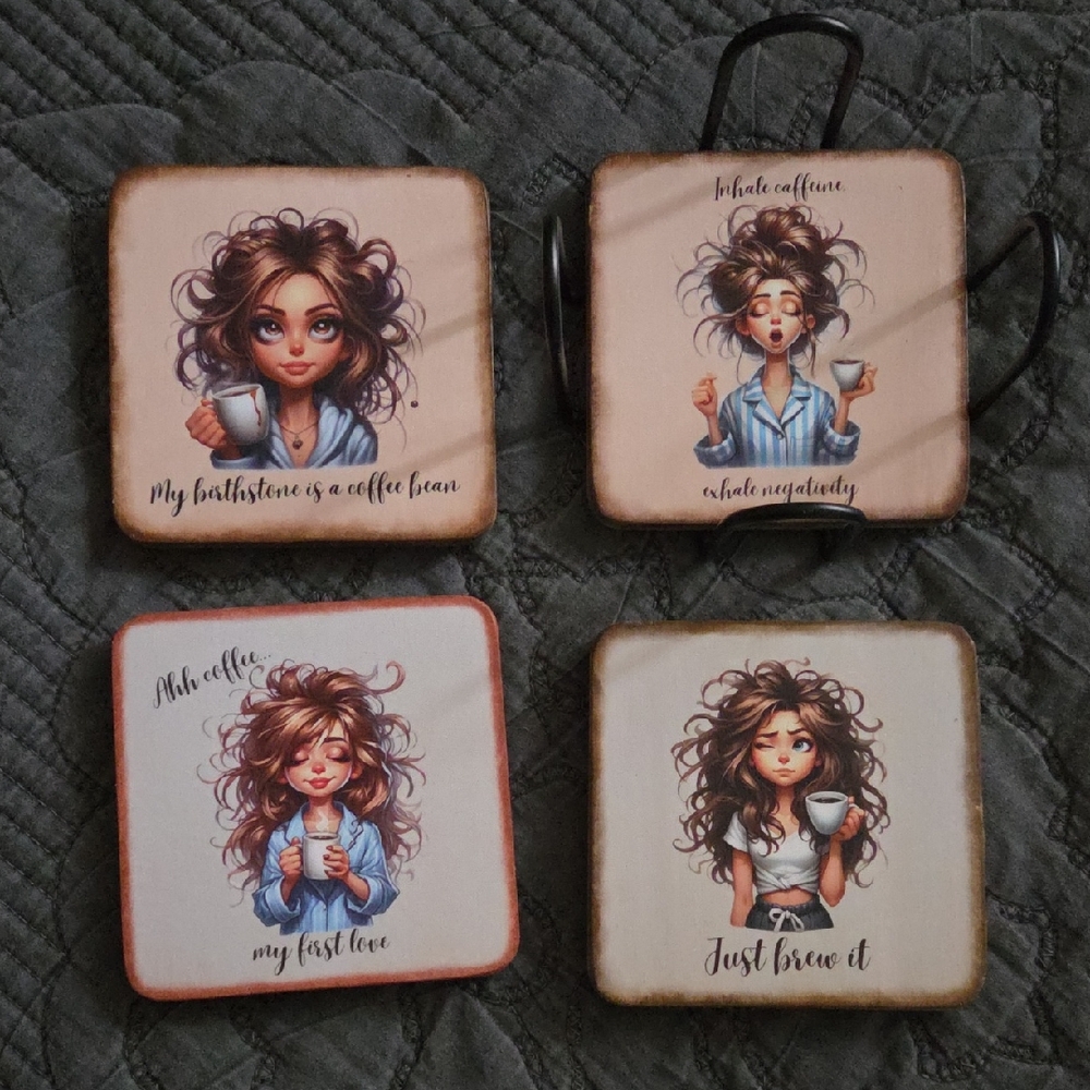 Charming Coffee-Themed Coasters Set